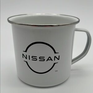 Nissan White Enamel Mug with Silver Rim